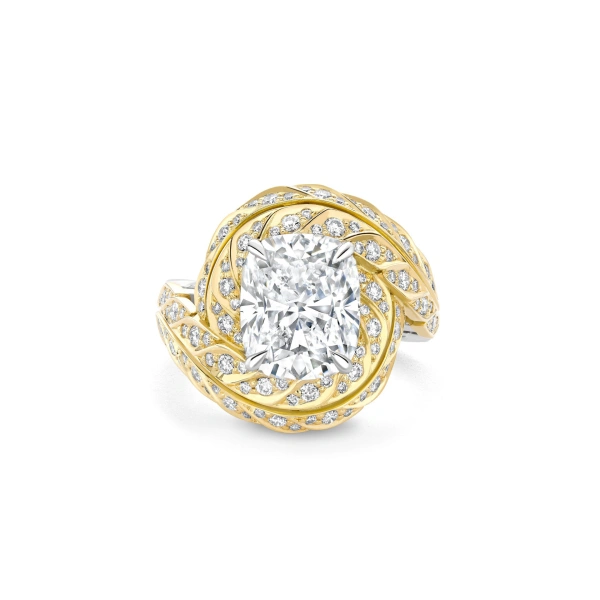 Boodles Peace of Mined Cushion Diamond Platinum and Yellow Gold Ring | Fine Rings | Coveti