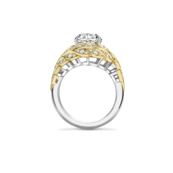 Boodles Peace of Mined Cushion Diamond Platinum and Yellow Gold Ring | Fine Rings | Coveti