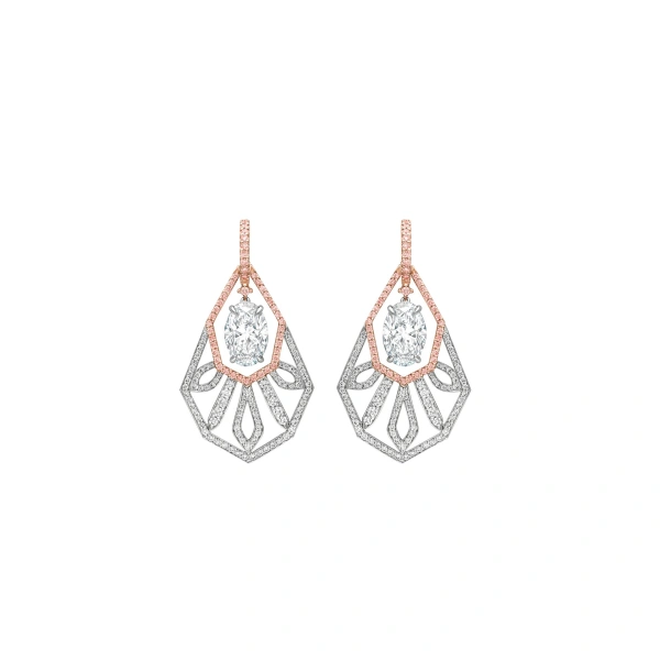 Boodles Peace of Mined Platinum and Rose Gold Diamond Drop Earrings | Fine Earrings | Coveti
