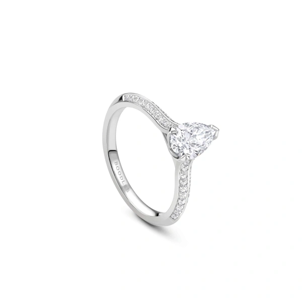 Boodles Petal Pear Cut Platinum Diamond Engagement Ring | Fine Rings | Coveti
