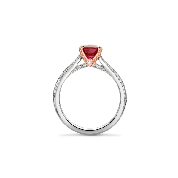 Boodles Petal Round Ruby Platinum and Rose Gold Ring | Fine Rings | Coveti