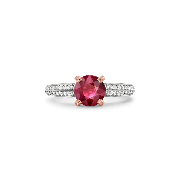Boodles Petal Round Ruby Platinum and Rose Gold Ring | Fine Rings | Coveti
