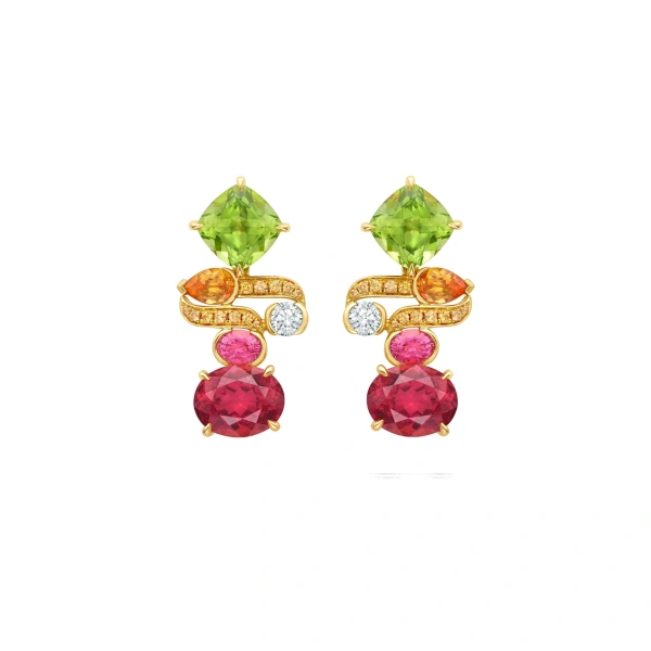 Boodles Play of Light Pink Tourmaline and Peridot Earrings | Fine Earrings | Coveti