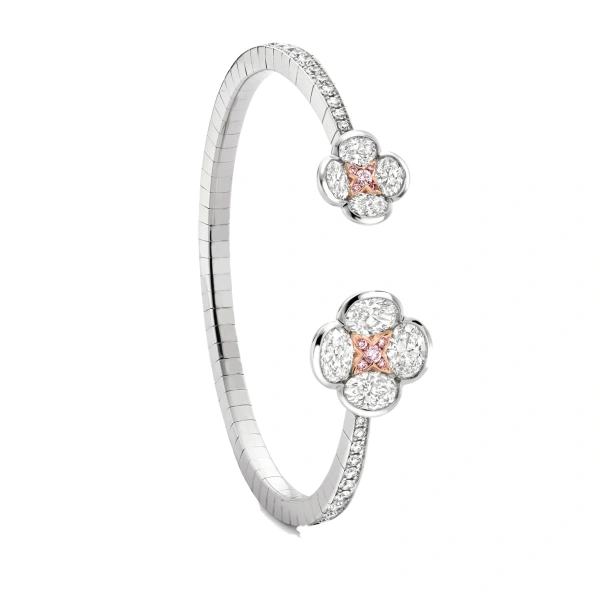 Boodles Posie Platinum and Rose Gold Diamond Bangle | Fine Bracelets | Coveti