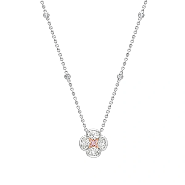 Boodles Posie Platinum and Rose Gold Diamond Pendant | Fine Necklaces | Coveti
