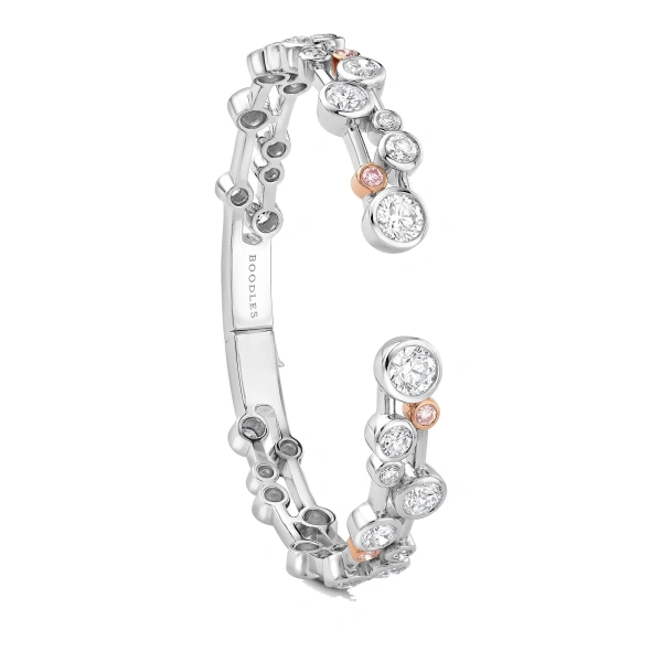 Boodles Raindance 25 Pink and White Diamond Bangle | Fine Bracelets | Coveti