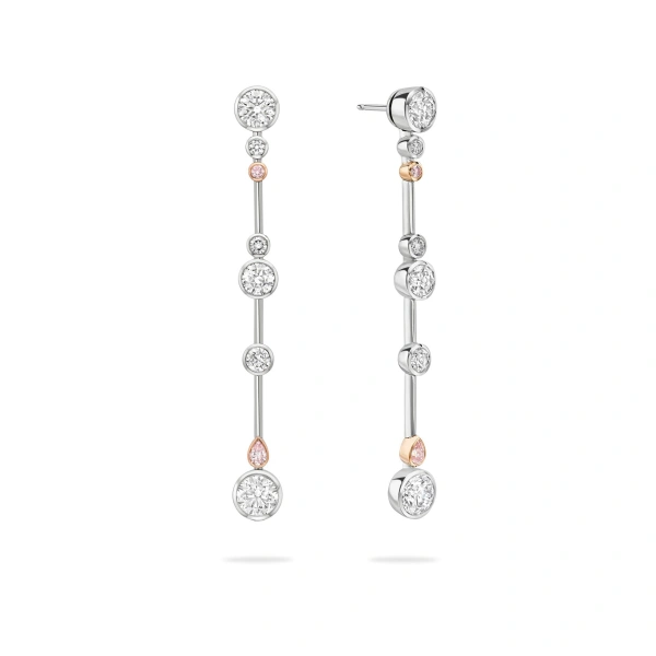 Boodles Raindance 25 Pink and White Diamond Drop Earrings | Fine Earrings | Coveti