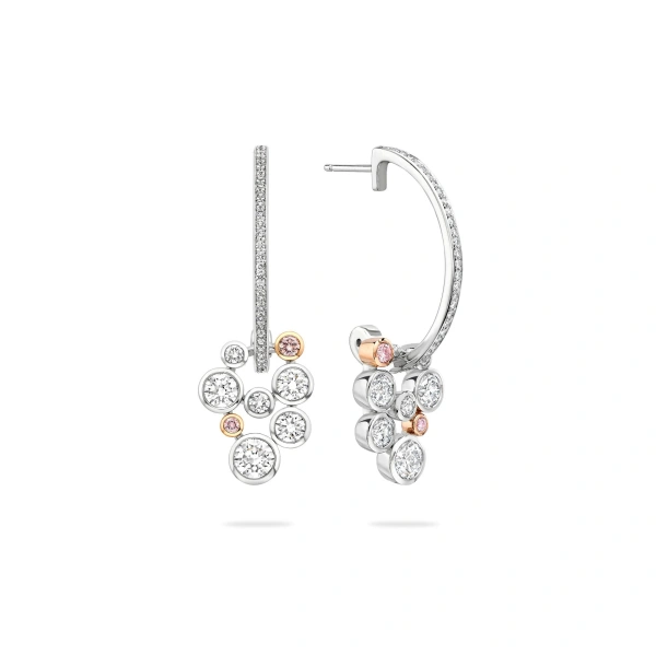 Boodles Raindance 25 Pink and White Diamond Platinum Drop Earrings | Fine Earrings | Coveti