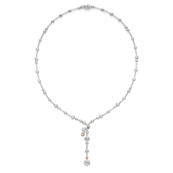 Boodles Raindance 25 Pink and White Diamond Platinum Necklace | Fine Necklaces | Coveti
