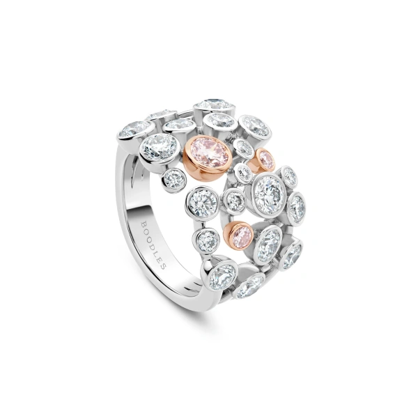 Boodles Raindance 25 Pink and White Diamond Platinum Ring | Fine Rings | Coveti