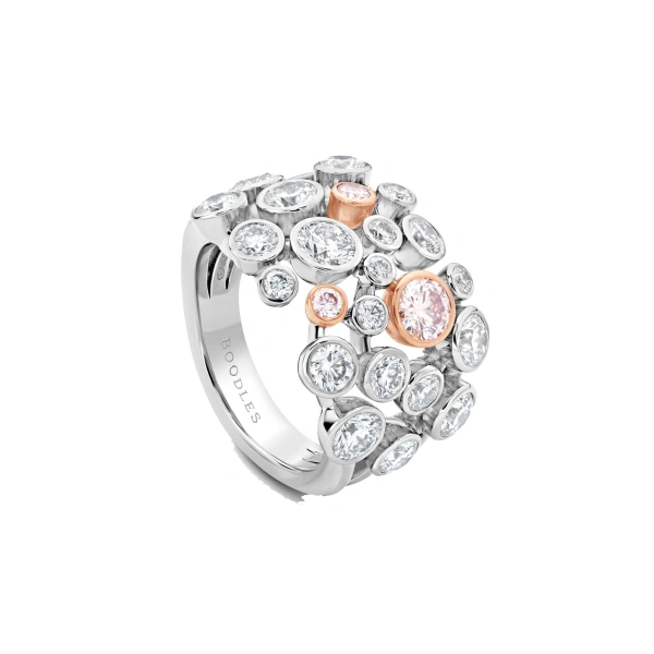 Boodles Raindance 25 Pink and White Diamond Platinum Ring | Fine Rings | Coveti