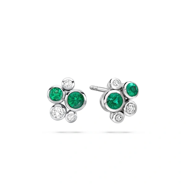 Boodles Raindance Classic Cluster Emerald Platinum Stud Earrings | Fine Earrings | Coveti