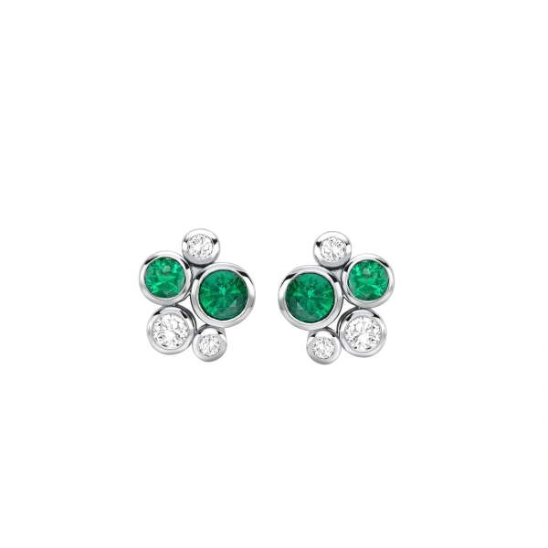 Boodles Raindance Classic Cluster Emerald Platinum Stud Earrings | Fine Earrings | Coveti