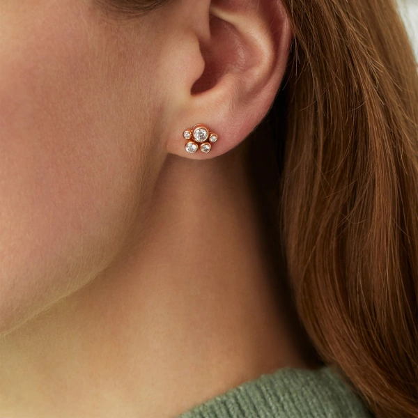 Boodles Raindance Classic Cluster Rose Gold Stud Earrings | Fine Earrings | Coveti