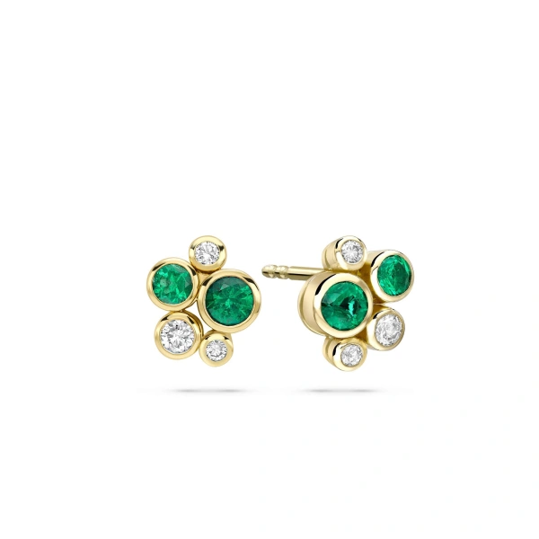 Boodles Raindance Cluster Emerald Yellow Gold Stud Earrings | Fine Earrings | Coveti