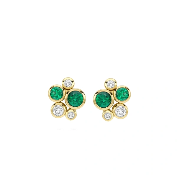 Boodles Raindance Cluster Emerald Yellow Gold Stud Earrings | Fine Earrings | Coveti
