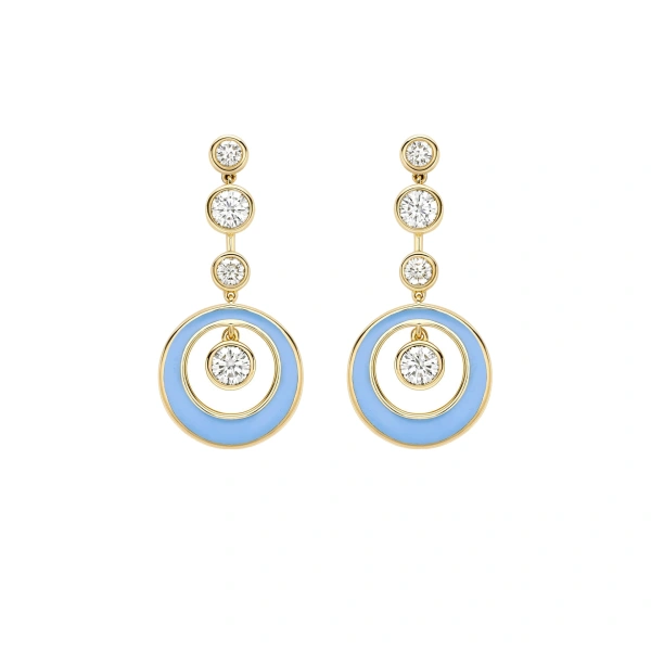 Boodles Raindance Diamond Blue Enamel Yellow Gold Earrings | Fine Earrings | Coveti
