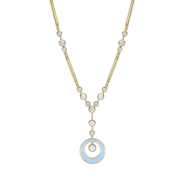 Boodles Raindance Diamond Blue Enamel Yellow Gold Pendant | Fine Necklaces | Coveti