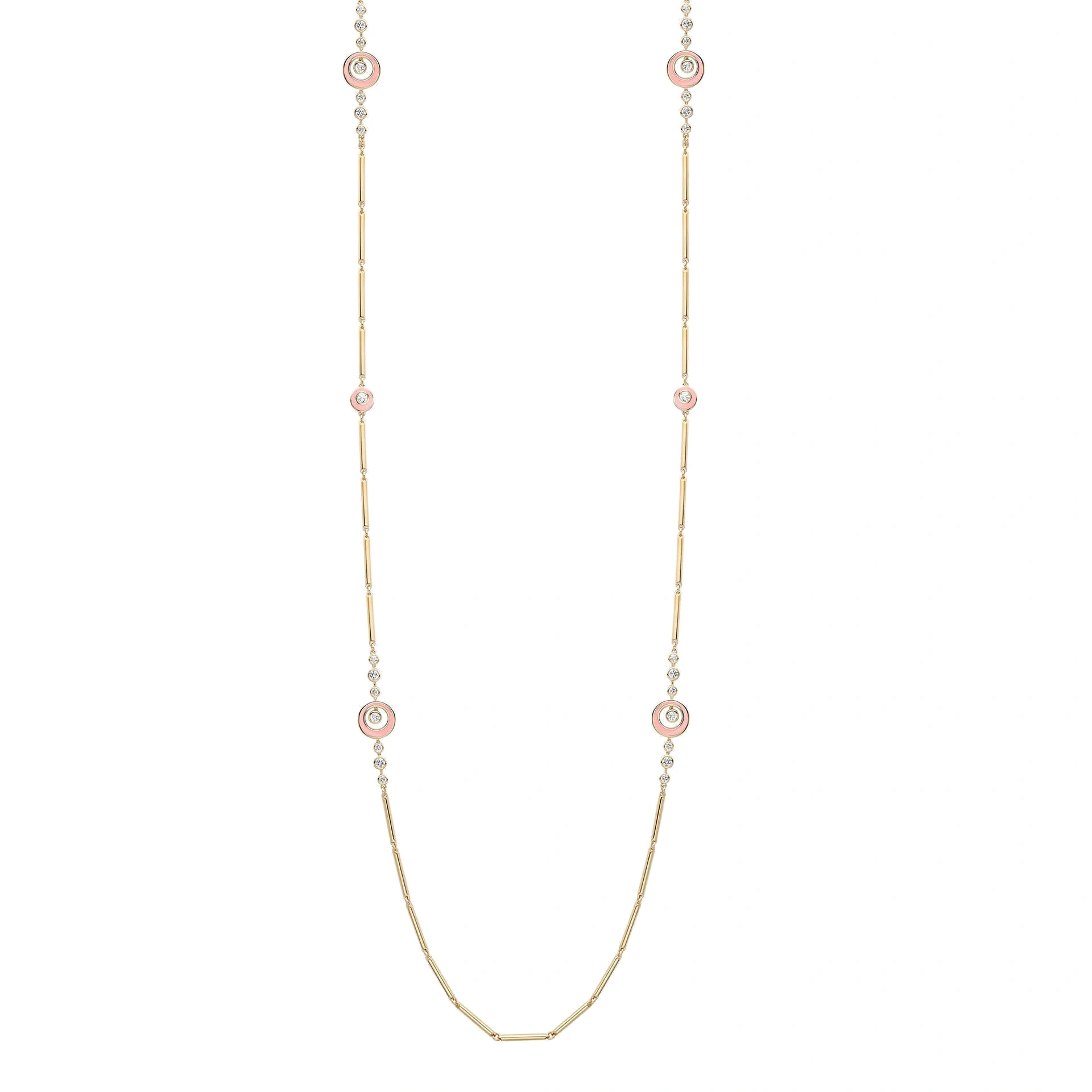 Boodles Raindance Diamond Pink Enamel Long Yellow Gold Necklace Boodles Raindance Diamond Pink Enamel Long Yellow Gold Necklace | Fine Necklaces | Coveti