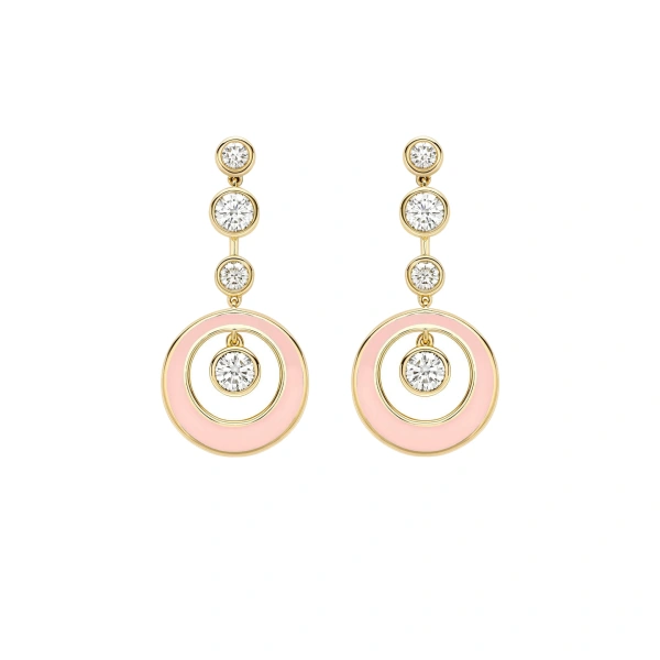 Boodles Raindance Diamond Pink Enamel Yellow Gold Earrings | Fine Earrings | Coveti