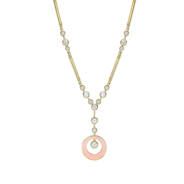 Boodles Raindance Diamond Pink Enamel Yellow Gold Pendant | Fine Necklaces | Coveti