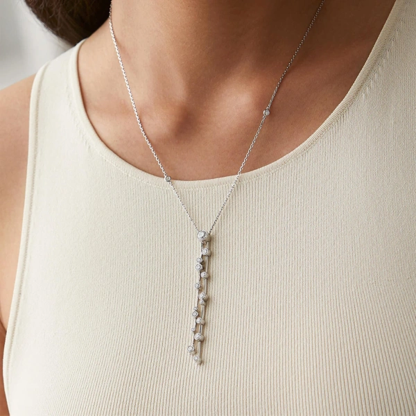Boodles Raindance Double Drop Platinum Diamond Pendant | Fine Necklaces | Coveti