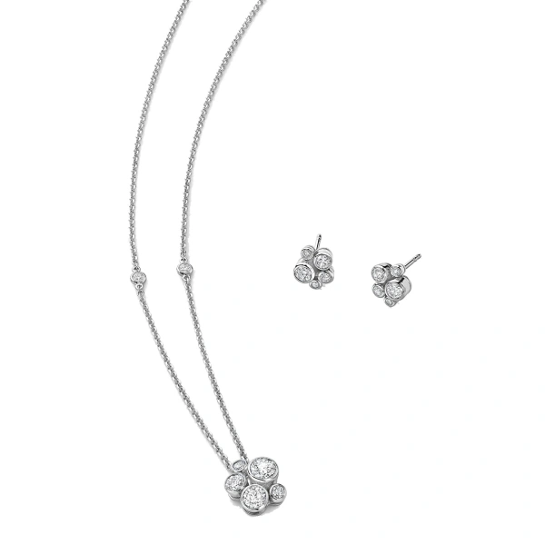 Raindance Platinum Cluster Pendant and Earrings Set