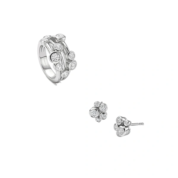 Boodles Raindance Platinum Cluster Ring and Earrings Set | Fine Jewellery Sets | Coveti