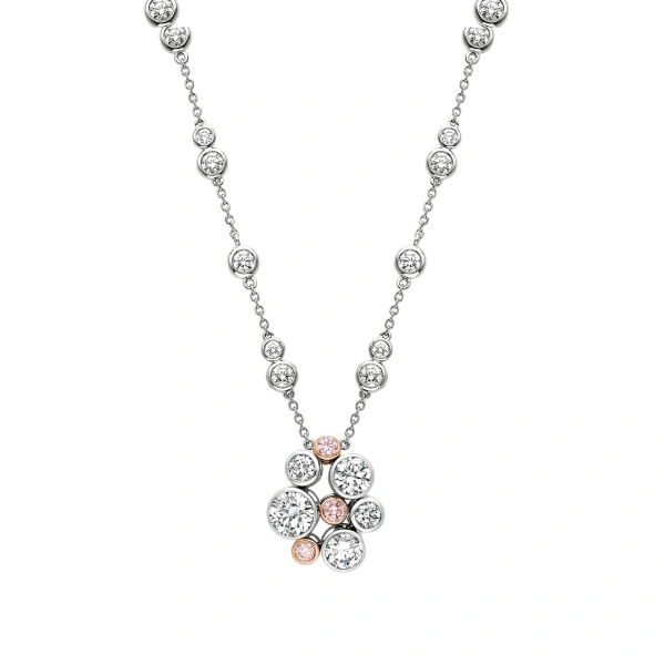 Boodles Raindance Platinum Pink and White Diamond Cluster Pendant | Fine Necklaces | Coveti
