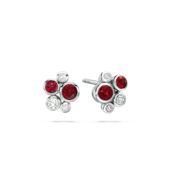 Boodles Raindance Platinum Ruby Cluster Earrings | Fine Earrings | Coveti