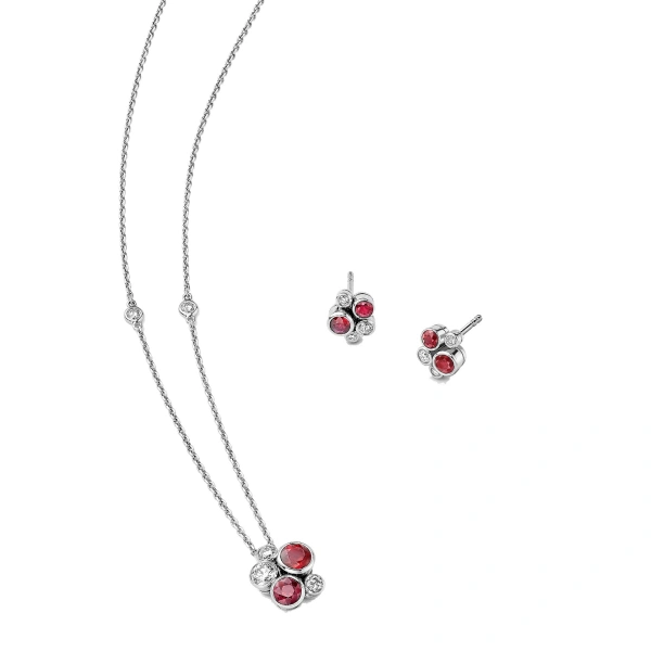 Boodles Raindance Ruby Platinum Cluster Pendant and Earrings Set | Fine Jewellery Sets | Coveti