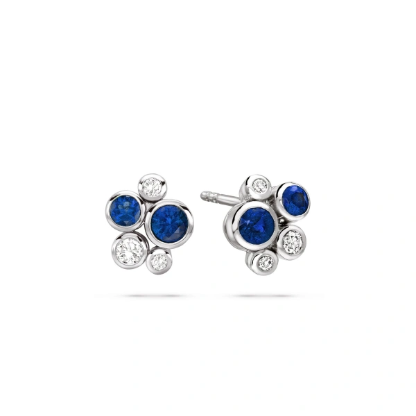 Boodles Raindance Sapphire Platinum Cluster Stud Earrings | Fine Earrings | Coveti