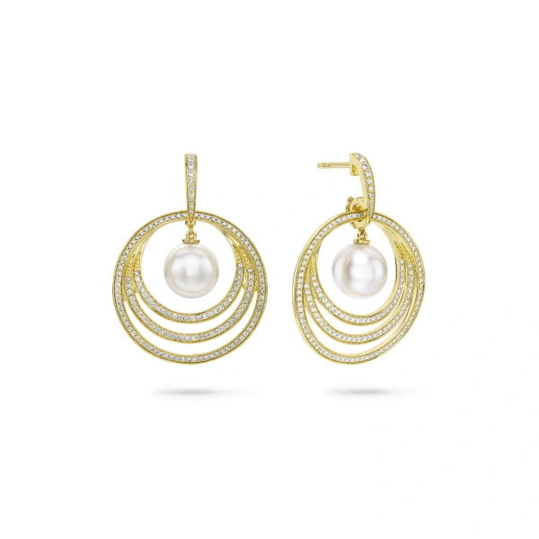 Boodles Roulette Diamond Pearl Yellow Gold Drop Earrings | Fine Earrings | Coveti