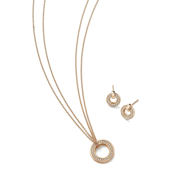 Boodles Roulette Rose Gold Pendant and Flip Earrings Set | Fine Jewellery Sets | Coveti