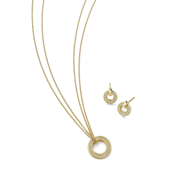 Boodles Roulette Yellow Gold Pendant and Flip Earrings Set | Fine Jewellery Sets | Coveti