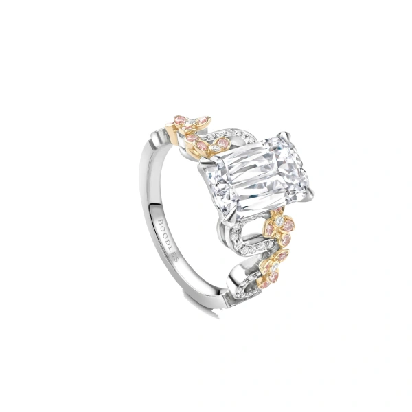 Boodles Santorini Ashoka Diamond Platinum and Rose Gold Ring | Fine Rings | Coveti