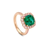 Boodles Scalloped Cushion Emerald and Pink Diamond Rose Gold Ring | Fine Rings | Coveti