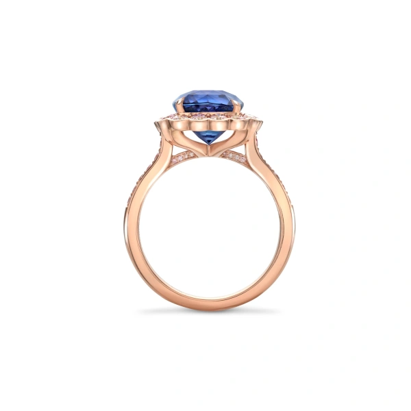 Boodles Scalloped Cushion Sapphire and Pink Diamond Rose Gold Ring | Fine Rings | Coveti