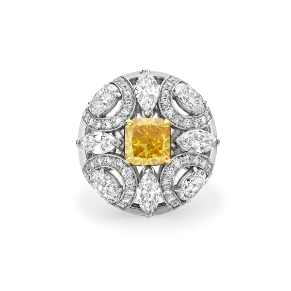 Boodles Scroll Radiant Cut Yellow Diamond Platinum Ring | Fine Rings | Coveti