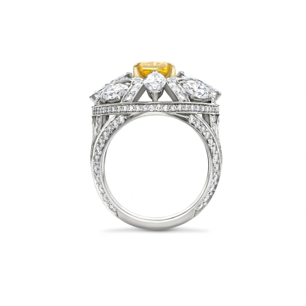 Boodles Scroll Radiant Cut Yellow Diamond Platinum Ring | Fine Rings | Coveti