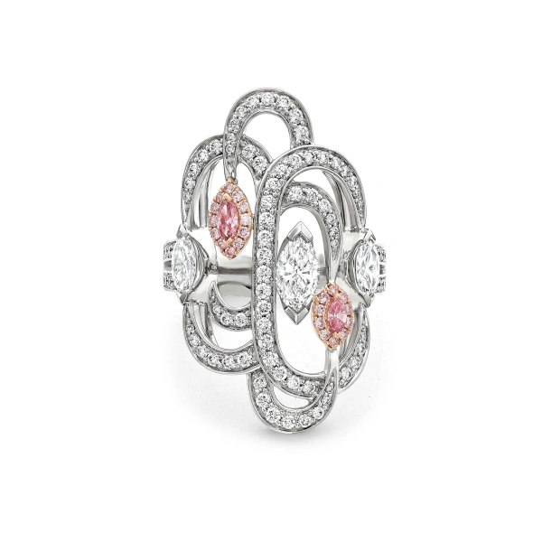 Boodles Secret Garden Platinum Marquise Pink and White Diamond Ring | Fine Rings | Coveti