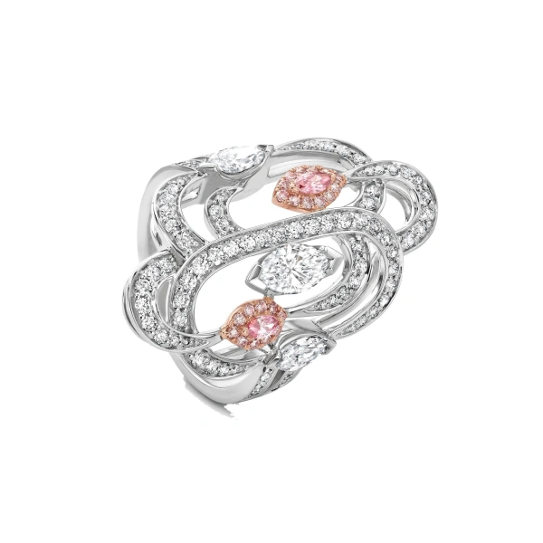 Secret Garden Platinum Marquise Pink and White Diamond Ring