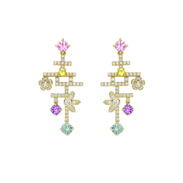 Boodles Secret Garden Sapphire Diamond Yellow Gold Drop Earrings | Fine Earrings | Coveti
