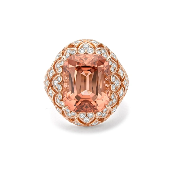 Boodles Secret Garden Waterlily Peach Tourmaline Rose Gold Ring | Fine Rings | Coveti