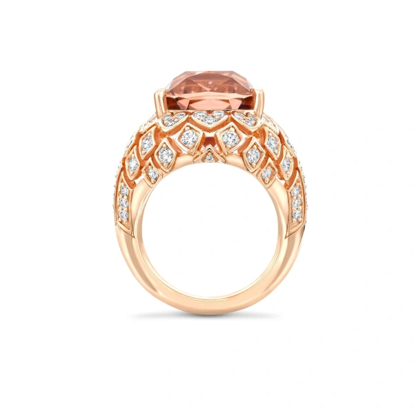 Boodles Secret Garden Waterlily Peach Tourmaline Rose Gold Ring | Fine Rings | Coveti