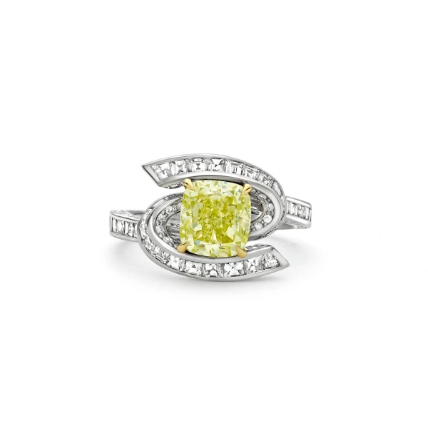 Boodles Swirl Design Platinum Cushion Yellow Diamond Ring | Fine Rings | Coveti