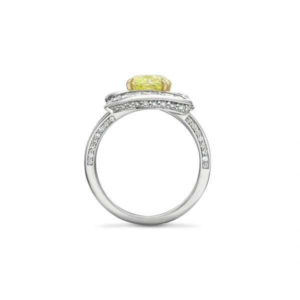 Boodles Swirl Design Platinum Cushion Yellow Diamond Ring | Fine Rings | Coveti