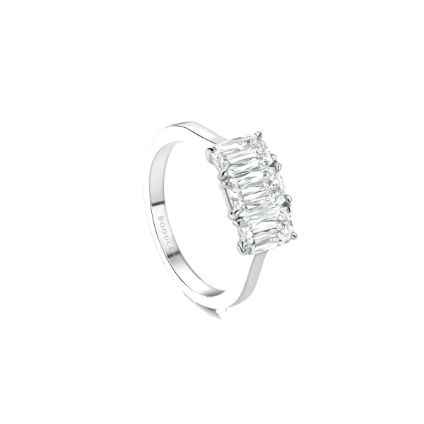 Boodles Trilogy Ashoka Cut Platinum Diamond Engagement Ring | Fine Rings | Coveti