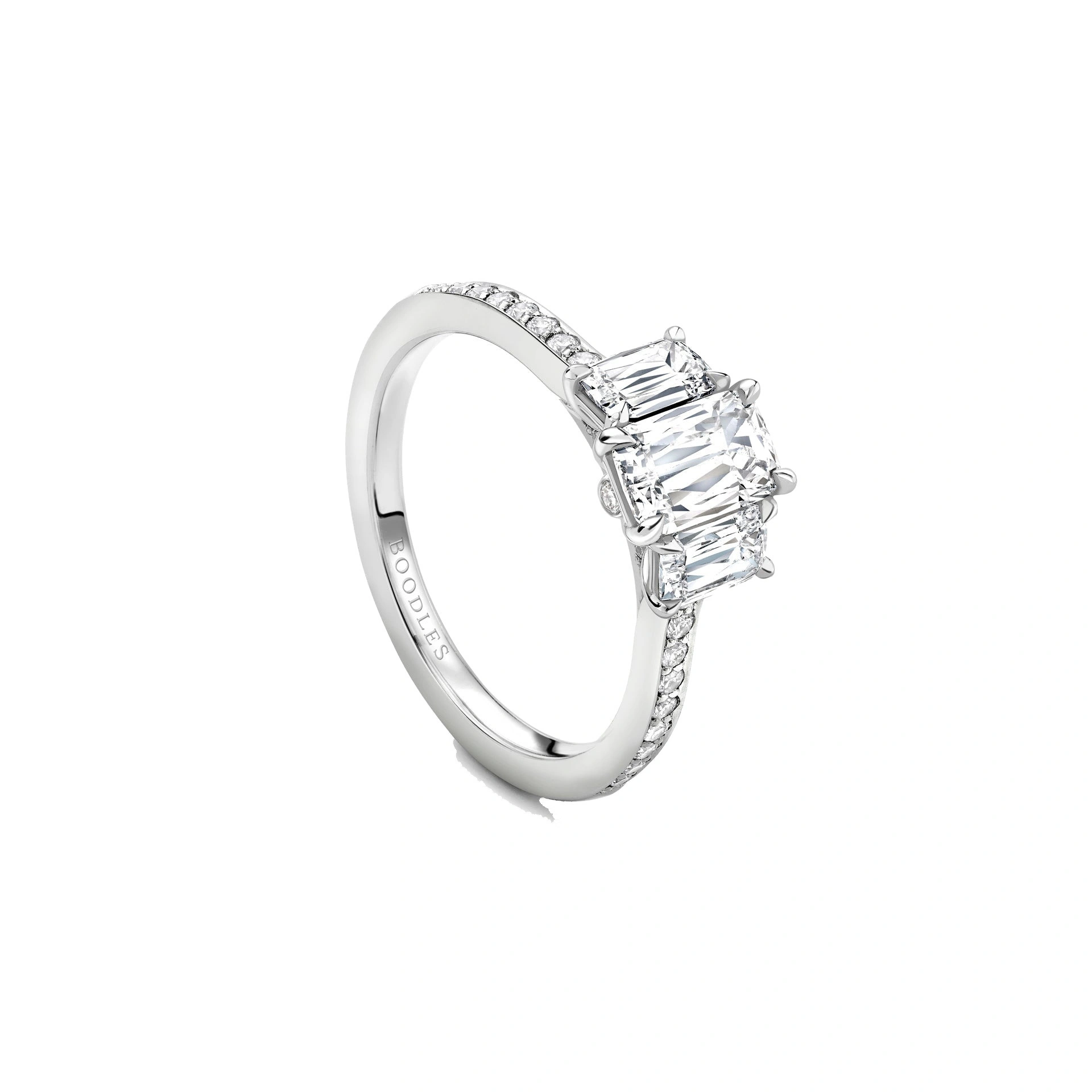 Boodles Trilogy Ashoka Cut Platinum Diamond Ring Boodles Trilogy Ashoka Cut Platinum Diamond Ring | Fine Rings | Coveti