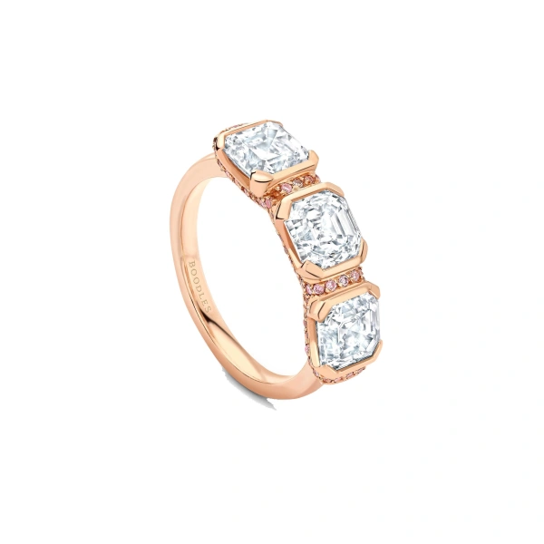 Boodles Trilogy Asscher Diamond Rose Gold Ring | Fine Rings | Coveti